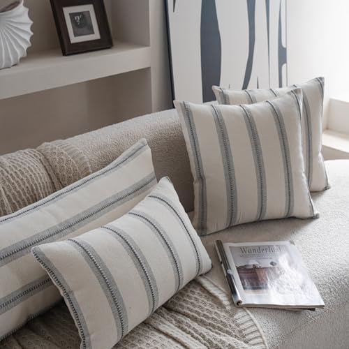 Cethom Boho Lumbar Pillow Covers 14x36 Long, Pack of 1, Grey Striped Decorative Body Pillowcase for Couch Bed, Textured Farmhouse Accent Cushion Covers for Living Room Bedroom Sofa Home Decor - color: Grey, size: 36" x 14" (Pack of 1)