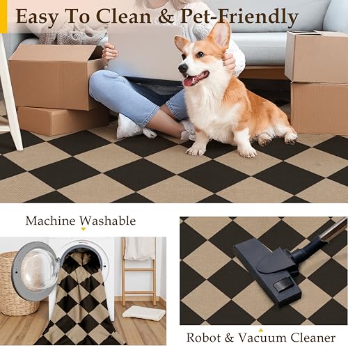 PureCozy 2x3 Checkered Easy Jute Kitchen Front Doormat Non Slip Washable Neutral Area Rug Diamond Non Shedding Low Pile Black Checkerboard Floor Carpet for Farmhouse Entryway Porch Doorway - color: Black|checkerboard-1, size: 2' x 3' (Rectangular)