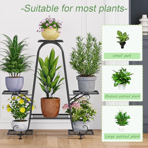 INGIORDAR Plant Stand Indoor Outdoor Shelf Metal Holder Pot Rack Multiple Plants Stand Tall 6 Pot Flower Shelf Corner Living Room Garden,Black (Black, 6 Pots) - size: 6 Pots