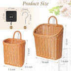 MIPON 2 Pack Handmade Woven Hanging Waterproof Plastic Rattan Wicker Basket | Wall Mounted Organizer, Small & Large Storage, Bathroom, Kitchen, Entryway, Farmhouse Decor