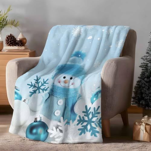 Vandarllin Christmas Snowman Throw Blankets, Winter Holidays Soft Fleece Blanket Decorative for Home Sofa Couch Chair Living Bedroom,40x50 inches, Grey Blue - color: Christmas Snowman, size: 40x50 Inch