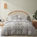 Oli Anderson Tufted Duvet Cover King Size, Soft and Lightweight Duvet Covers Set for All Seasons, 3 Pieces Boho Embroidery Shabby Chic Bedding Set (Light Grey, King, 104''x90'') - color: Light Grey, size: King(104"×90")