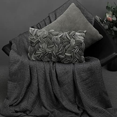 KINGROSE Handmade 3D Flower Accent Pillow Cover Decorative Throw Pillow Case Solid Soft Cushion Covers Velvet 12 x 20 Inches Grey - color: Dark Grey - Velvet