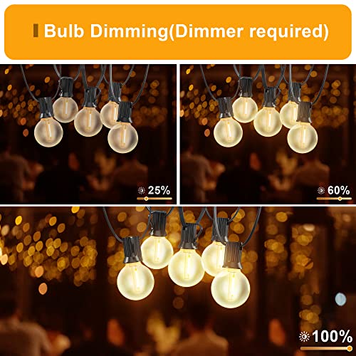 OHLUX Outdoor String Lights, 55FT Shatterproof LED Patio Lights with 26 Dimmable Plastic G40 Bulbs, 2200K Waterproof Connectable Hanging String for Backyard Cafe Porch Deck E12 Base - size: 55FT