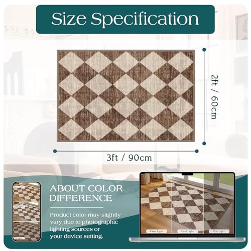 Front Door Rug - 2x3 Brown Beige Non-Slip Washable Doormat Indoor Outdoor Mat Outside Entrance Entry Rug Checkered Diamond Small Area Rugs for Entryway Bedroom Kitchen Front Porch Decor - color: Diamond - Brown Beige, size: 2' x 3' (Rectangular)