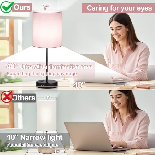 Lynnoland Set of 2 Touch Control Table Lamps, 3-Way Dimmable Bedside Nightstand Lamps for Bedroom Living Room Nursery, 800 Lumens 5000K Warmlight Bulbs Included - color: (2 Pack)Pink & Black(Base)-5000K Bulbs Included