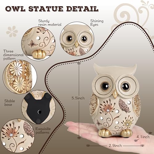 Owl Statue for Home Decor Accents - Boho Decor for Rooms, Bookshelf, Office Table and Living Rooms, Vintage Cute Figurines for Bird Lovers Owl Gifts - color: Colorful