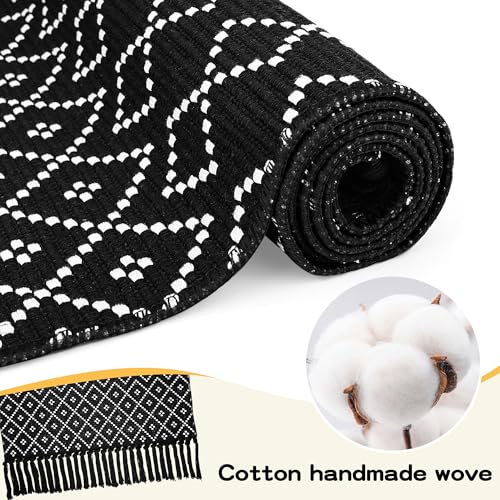 Front Door Mat Outdoor Indoor Rugs Black and White Entryway Rug 23.6" x 51.2" Striped Front Porch Decor Outside Rug Outdoor Patio Front Door Rugs Kitchen Decor Carpet Entry Way Doormats - color: Black Boho Diamond Front Door Mat With Tassel