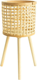 Wnvivi Hand-Woven Plant Stand,Boho Flower Pot on Wooden Standing Legs,Bamboo Wood Plant Holder for Living Room Farmhouse Decor(18 Inch,Khaki)