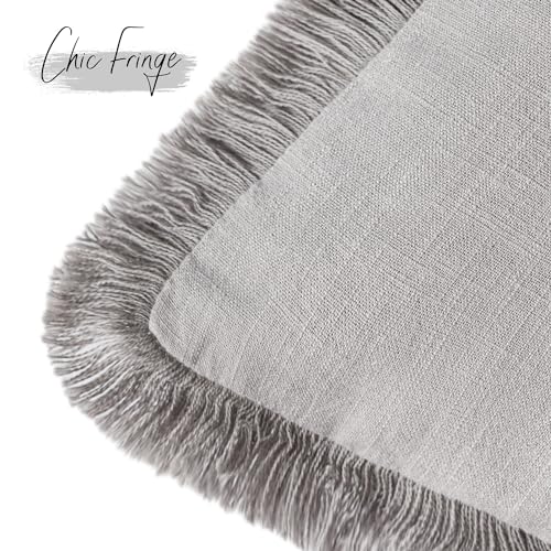 Foindtower Set of 2 Decorative Linen Fringe Throw Pillow Covers Cozy Farmhouse Cushion Cover with Tassels Accent Pillowcase for Couch Chair Sofa Bed Living Room Home Decor,16×16 Inch,Light Rustic Gray - color: Quiet Gray, size: 16" x 16" (Pack of 2)