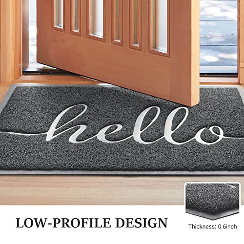 Door Mat (36"x24",Dark Grey), Welcome Mat Low Profile Front Doormat Non Slip Mats for Entryway, Patio, High Traffic Areas - color: Dark Grey-hello, size: 2' x 3' (Rectangular)