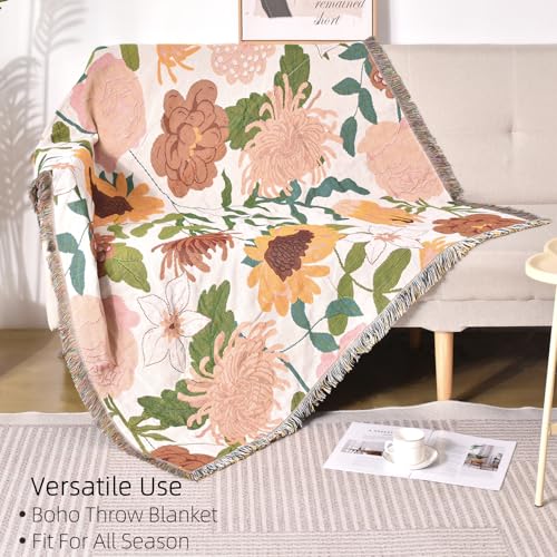 Pattern Throw Blanket for Couch, Throw for Bed, Outdoor Blanket, Retro Decor,51"×63" All Season Ultra Soft Floral Throw Blanket with Tassels for Sofa Chair, Yellow - color: Natural Orange Floral, size: 51"×63"