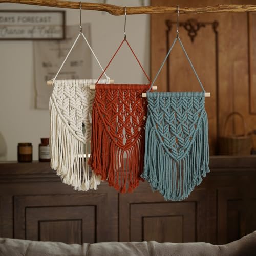 Small Macrame Wall Hanging Decor Boho Tapestry for Bedroom Living Room Dorm Nursery and Office, Cute Aesthetic Wall Art for Small Spaces for Teen Girls and Home Decor (Firebrick Red, 16*10 Inch) - color: Firebrick Red
