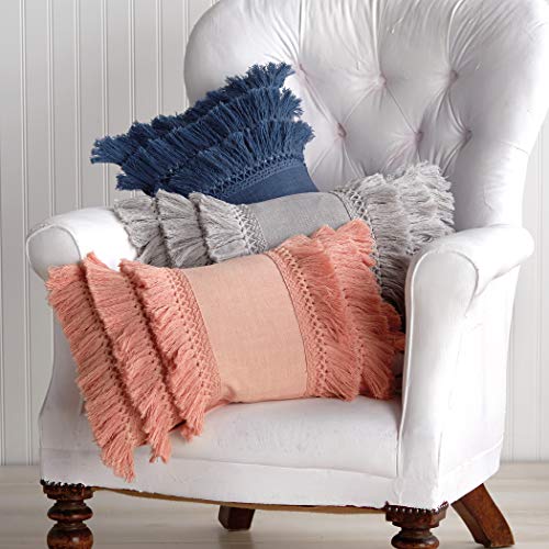 Peri Home Fringe Oblong Decorative Throw Pillow, 12x18, Navy