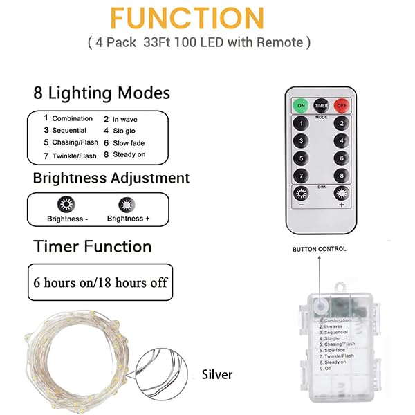 2 Pack 100 LED Fairy Lights Battery Operated with Remote, 33FT Waterproof Twinkle Lights with Timer & 8 Modes, Fairy String Light Outdoor Indoor for Bedroom Classroom DIY Christmas Decor (Cool White) - color: Cool White, size: 2 Pack