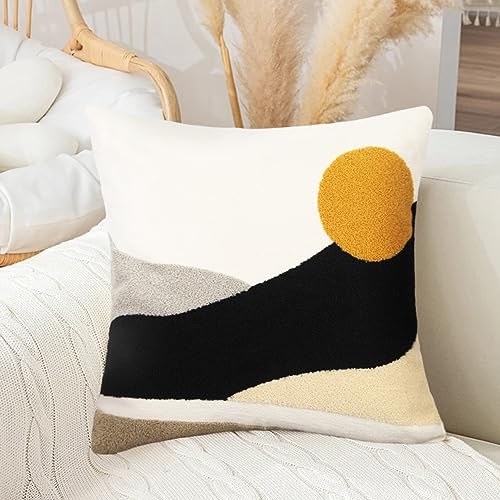 Merrycolor Tufted Boho Decorative Throw Pillow Covers Mid Century Modern Pillows Sun Pillowcases Couch Pillow Covers for Bed Sofa Living Room 18 X 18 Inch Mustard Yellow and Black - color: Sunset, size: 18" x 18" (Pack of 1)