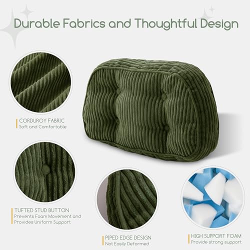 HIGOGOGO Lumbar Support Pillow for Recliner Chair/Accent Chair/Couch/Office Chair, Tufted Corduroy Back Support Cushion for Elderly, Recliner Cushions for Back Rest, Pain Relief, Reading, Dark Green - color: Dark Green