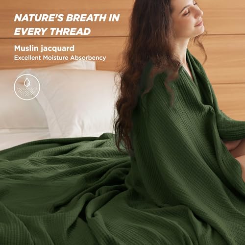 Bedsure 100% Cotton Muslin Throw Blanket Twin XL for Bed - 4-Layer Breathable and Lightweight Soft Gauze Muslin Blankets for Adults, Thin Summer Blanket for College Dorm, Olive Green, 66x90 Inches - color: 01 - Olive Green, size: Twin XL (66" X 90")