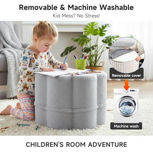 Tiita Floral Pouf Ottoman, Foot Stools Ottoman with Foam Chunk Filling, Puff Foot Rest for Couch, Living Room, Kids Room, Grey - color: Flower Grey