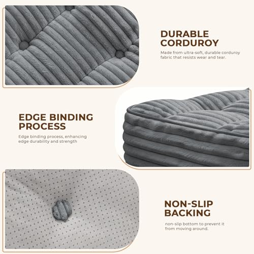 Square Pouf Ottoman, Boho Stuffed Poufs Ottoman with Memory Foam Filled 25.7 x 15.7 inches Modern Corduroy Foot Rest Stool for Living Room,Gray - color: Grey