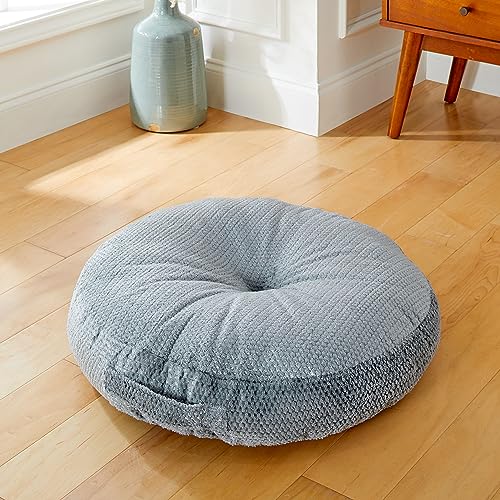 Sorra Home Tufted Floor Pillow with Handle - Round Plush Oversized Pillow for Lounging - Bedroom, Dorm & Indoor Floor Cushion - Sutherland Monument (24" x 24" x 5") - color: Monument, size: 24 in x 24 in x 5 in Circle w/ Handle