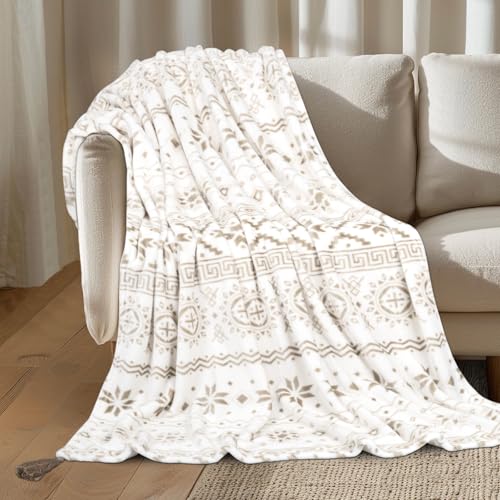 MACEVIA Flannel Boho Blanket for Couch, Country Western Aztec Blanket for Home Decor, Southwestern Throw Blankets with Tassel, Soft Cozy Printed Bohemian Blankets for Bed (Boho Beige02, 50x60inches) - color: Boho Beige02, size: Flannel Fleece (50x60 IN)