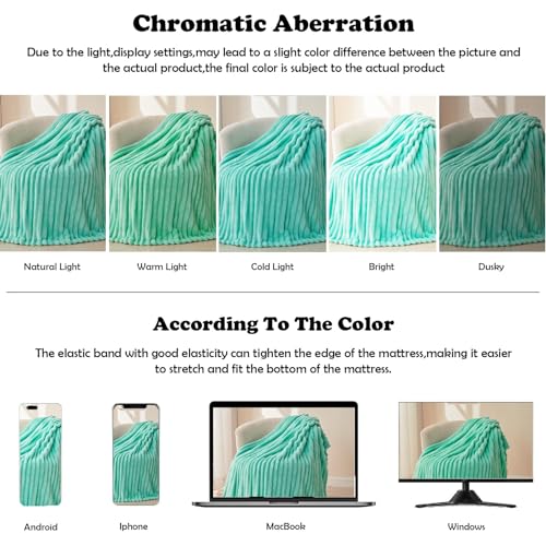 NEWCOSPLAY Super Soft Throw Blanket Aqua Premium Silky Flannel Fleece 3D Ribbed Jacquard Lightweight Bed Blanket All Season Use (Aqua Ribbed, Throw(50"x60")) - color: Aqua Ribbed, size: Throw(50"x60")