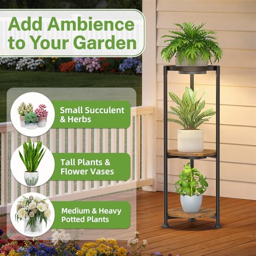 iDavosic.ly 3 Tier Plant Stand Indoor with Grow Light, 30 Inch Tall Vertical Corner Metal Flower Heavy Duty Pot Holder Shelf, Modern Black & Rustic Brown - Round - color: Black with 2 Lights, size: 3 Tiers