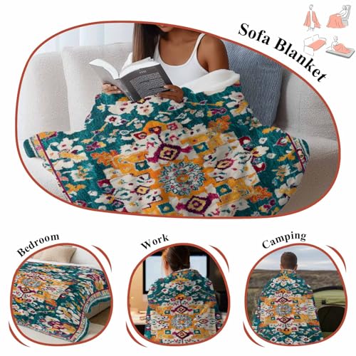 Throw Blanket for Couch,Bohemia Terracotta Flower Soft Flannel Bed Blankets Fluffy Throws Tribal Abstract Aesthetic Cozy Warm Plush Striped Blanket for Sofa Bedroom Living Room,60x80in - size: 60x80in