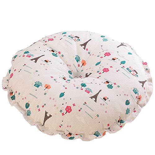 vctops Boho Soft Round Floor Pillow Cushion with Ruffles, Cotton Linen Print Chair Pad Tatami for Meditation, Yoga, Living Room, Balcony (Tower,16"x16"x4") - color: Tower, size: 16"x16"x4"/43x43x10cm