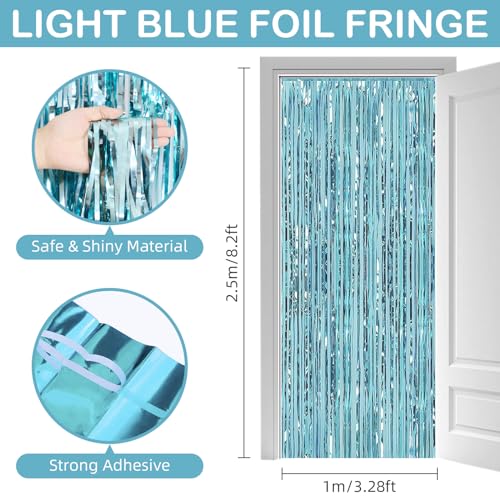 30 Pack Light Blue Foil Fringe Curtain Backdrop, 3.3x8.2 Feet Metallic Tinsel Streamer Curtains Photo Booth Props for Baby Shower/Bachelorette/Graduation/Birthday/Ocean Theme Party Decorations - color: Light Blue