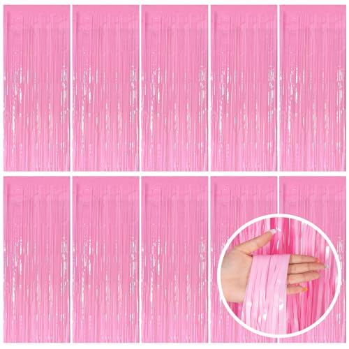 Pink Party Streamers Foil Fringe Backdrop Curtains Tinsel Streamers Birthday Party Decorations Fringe Backdrop for Birthday Party Graduation Bridal Shower - color: Macaron Pink, size: 10 Pack