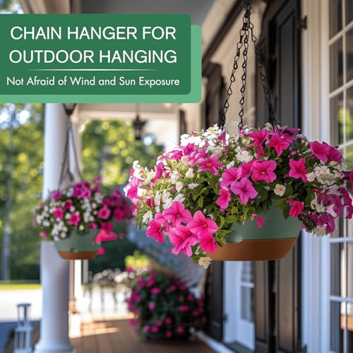 Set of 2-8 Inch Hanging Planters for Indoor Plants with Self-Watering Includes Hanging Pots for Plants, Outdoor Hanging Plant Pot with Drainage, and 2 Types of Hanging Baskets Hangers (Green) - color: Green, size: 8inch
