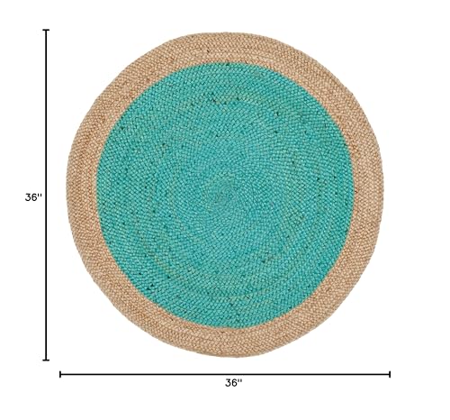 SAFAVIEH Area Rug 3' Round - Natural Fiber Collection - Teal & Natural Brown, Handmade Jute, Braided Border Design (NF801E) - color: Teal/Natural, size: 3' (Round)