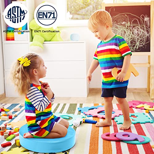 Costzon 6-Piece 15 inch Kids Floor Cushion, 3" Thick Waterproof Daycare Preschool Round Foam Cushion with Handle for Toddlers, Soft Flexible Seating for Classroom, Home, Kindergarten or Nursery - color: Contemporary, size: 15'' x 15'' x 3'' (Round)