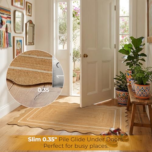 GRUHUM Jute Area Rug 8'x10' ft Wave Scalloped Ivory Border Premium Natural Jute Handwoven Boho Reversible Rustic Vintage Farmhouse Soft Braided EcoFriendly Rug - Indoor LivingRoom 8x10 ft Large Rug - color: Natural - Ivory Border, size: 8' x 10' (Rectangu