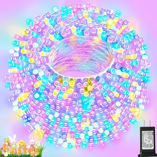 Colorful String Lights Easter Decoration, 66 ft 200 LED Easter Pastel Lights 8 Modes Plug in, Indoor Outdoor Connectable Clear Wire Twinkle Fairy String Lights for Spring Bedroom Party - color: Colorful Easter, size: 200LED