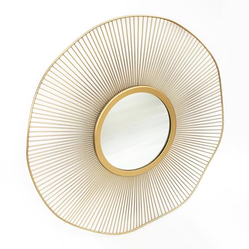Gold Round Mirror 31 Inch with Sunburst Design - Large Circle Brass for Bathroom, Bedroom, Living Room, Hallway Decor, Hanging Big Golden Circular Mirror