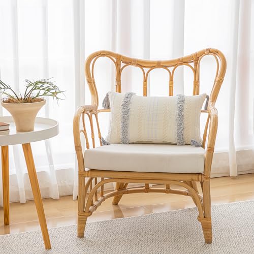 Boho Throw Pillow Covers 12x20 Set of 2 Woven Tufted Farmhouse Pillows Cover with Tassels Textured Striped Cushion Case Lumbar Pillow Cases Decorative Pillowcase for Sofa, Couch, Bed, Light Grey - color: Light Grey, size: 20" x 12" (Pack of 2)