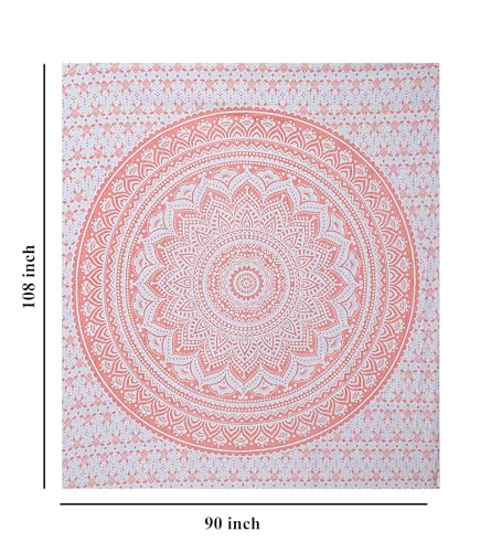 FURNISHFUL FINESSE Handmade Cotton Mandala Wall Tapestry - Rose Gold Ombre Boho Wall Decor, Indian Boho Bohemian Hippie Cute Room Hanging for Girly Bedroom, Dorm & Living Room Aesthetic - 90x108 Inches, Rose Gold - color: Rose Gold, size: 108"L x 90"W