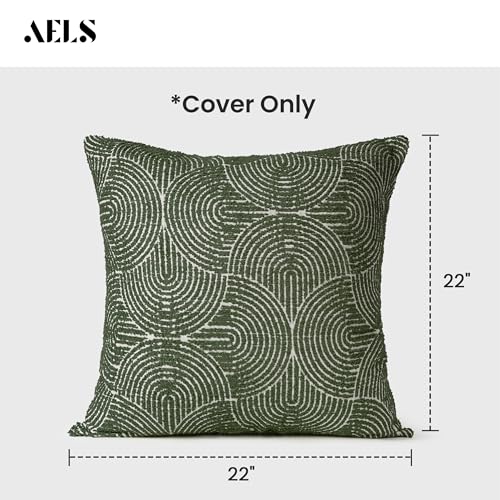 AELS Boho Decorative Textured Throw Pillow Covers 22x22, Modern Mid Century Rainbow Tufted Pillow Case, Farmhouse Rustic Geometric Woven Cushion Case for Bed Couch Sofa, Olive Green - color: Olive Green, size: 22" x 22" (Pack of 2)