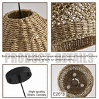 Rattan Pendant Light 13.39" Boho Coastal Hanging Wicker Hand-Woven Seagrass Chandelier for Kitchen Islands Farmhouse 3-Light - size: 3-Light 13.39 inch