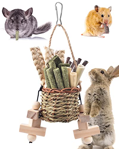 Bissap Rabbit Chew Toys, Natural Seagrass Hanging Basket Chews Water Plant Woven Bunny Chewing Treats for Guinea Pigs Chinchillas Hamsters Rats and Other Small Pets Teeth Grinding Toy - style: Classic