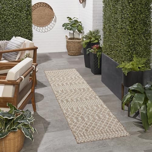 Nourison Home Positano Beige 2'2" x 8' Area Rug - Easy Clean, Non Shedding, Bed Room, Living Room, Dining Room, Kitchen (8' Runner) - color: Beige, size: 2'2" x 8' (Runner)