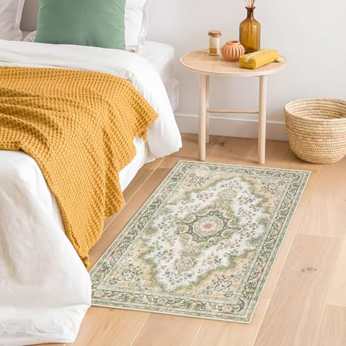 Small Rugs 2'x3',Green Rug for Entryway Bathroom Kitchen Entrance Doormat,Boho Vintage Bohemian Distressed Washable Accent Indoor Mat Floor Throw Carpet Non Slip,Sage Floral - color: Rug11-green, size: 2'x3'