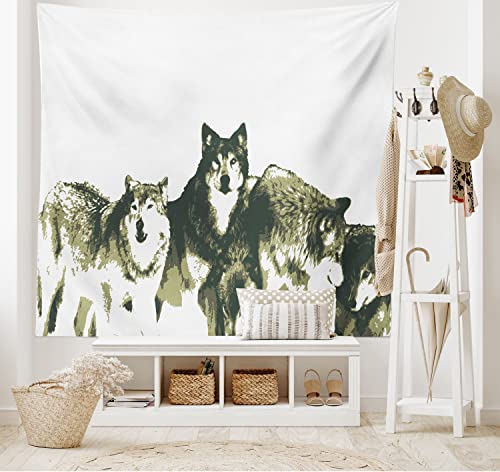 Ambesonne Sketchy Tapestry, Group of Wolf Drawing with Dark Distressed Effects Husky Wild Creatures Art Print, Wide Wall Hanging for Bedroom Living Room Dorm, 60" X 40", Beige Black - color: Beige Black, size: 60"L x 40"W