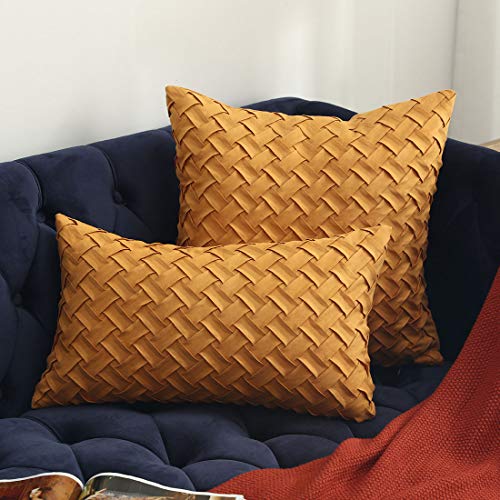 vctops Boho Basket Weave Pattern Decorative Throw Pillow Cover Super Soft Suede Solid Square Accent Cushion Case for Couch Sofa Car (Ginger,18"x18") - color: Ginger, size: 18" x 18" (Pack of 1)
