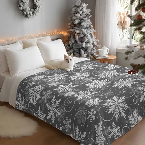 Christmas Throw Blankets, Grey White Snowflakes Pattern Soft Fleece Blanket Decorative for Home Sofa Couch Chair Living Bedroom,40x50 Inches, Winter - color: Christmas-hzf06265, size: 40x50 Inch