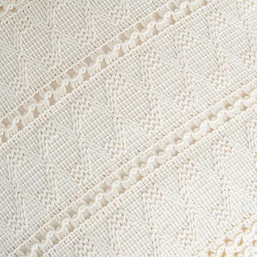 Fancy Homi Set of 1 Boho Cream Decorative Throw Pillow Cover 16x16 Inch for Couch Bed Sofa, Aesthetic Modern Organic Farmhouse Home Decor, Soft Cotton Cute Accent Macrame Woven Cushion Case - color: Cream, size: 16" x 16" (Pack of 1)