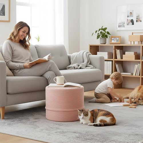 LITA Round Stuffed Pouf Ottoman, Velvet Poufs with High-Density Foam Filling and Washable Cover, Furry and Fluffy Bean Bag Foot Stools Ottoman for Living Room, Bedroom, Office, Pink - color: Velvet Pink